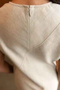 LINEN BLEND SLEEVELESS BIAS CUT MIDI DRESS