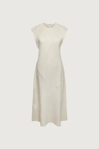 LINEN BLEND SLEEVELESS BIAS CUT MIDI DRESS