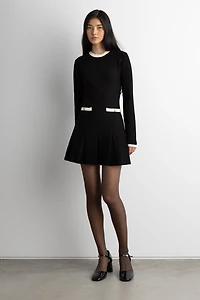 CONTRAST TRIM PLEATED MINI DRESS