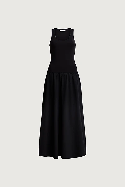 CONTRAST FABRIC SLEEVELESS MAXI DRESS