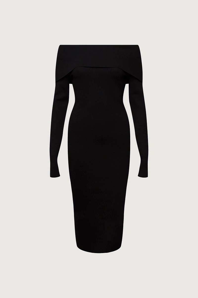OFF THE SHOULDER LONG SLEEVE MIDI DRESS