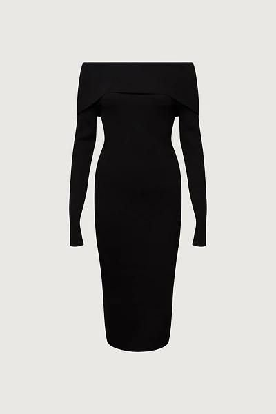 OFF THE SHOULDER LONG SLEEVE MIDI DRESS