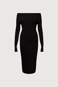 OFF THE SHOULDER LONG SLEEVE MIDI DRESS
