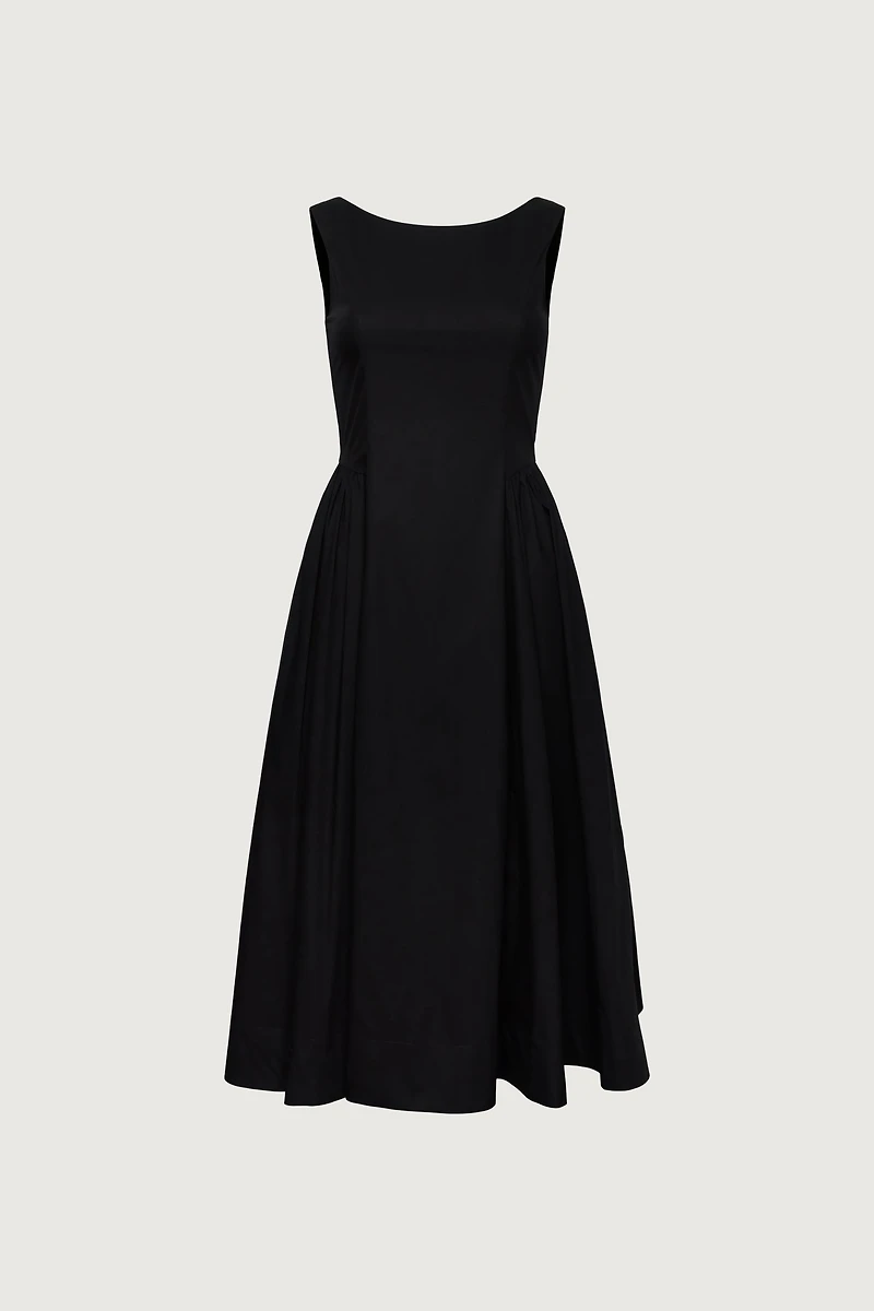 COTTON POPLIN HIGH NECK MIDI DRESS