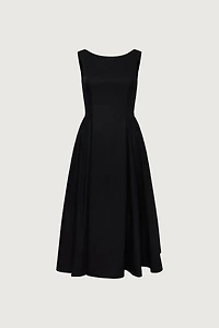 COTTON POPLIN HIGH NECK MIDI DRESS