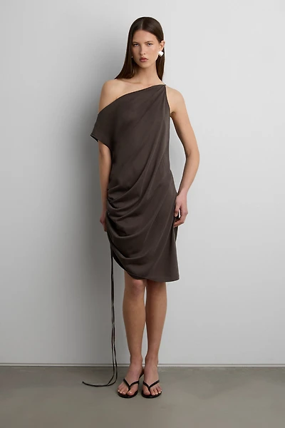 MIDI DRESS WITH ADJUSTABLE SIDE RUCHED DETAIL