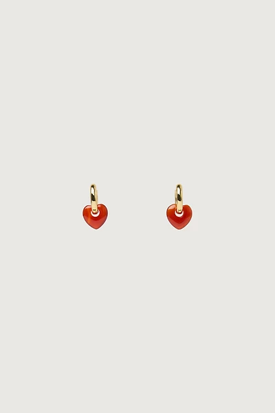 RED AGATE HEART PENDANT HOOP EARRINGS