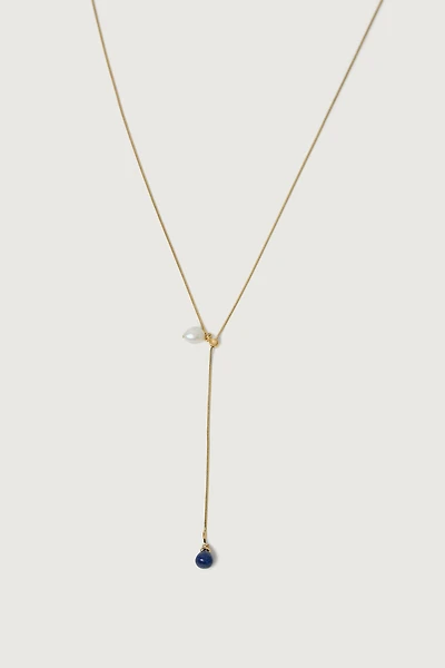 LARIAT NECKLACE WITH PEARL PENDANTS