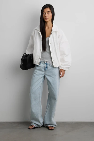 NYLON BUTTON FRONT BALLOON HEM JACKET