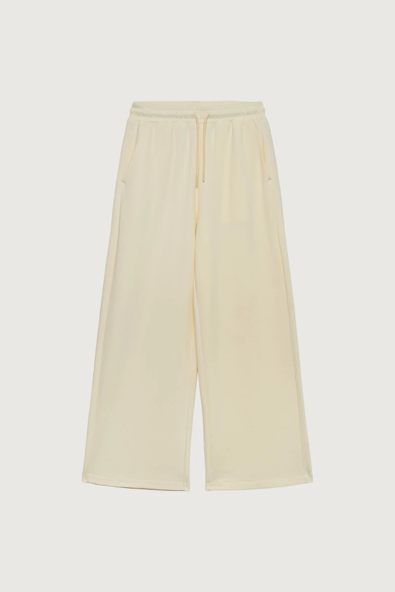 DOUBLE-KNIT COTTON BLEND WIDE LEG PANT