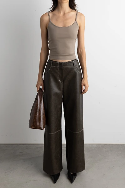 VEGAN LEATHER STRAIGHT LEG PANT