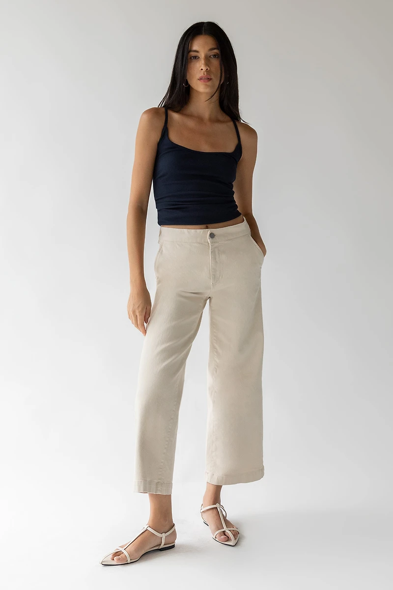 CROPPED LENGTH TWILL WIDE LEG PANT