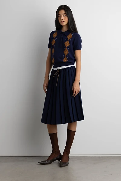 EXPOSED WAIST PLEATED MIDI SKIRT