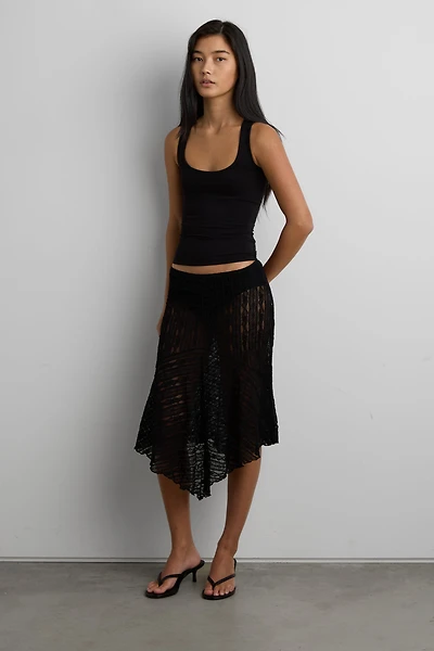 ASYMMETRICAL LACE MIDI SKIRT