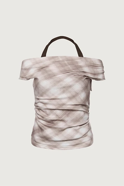 DRAPED CHECKERED COWL NECK TOP