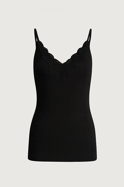 RIBBED KNIT LACE CAMI TANK TOP