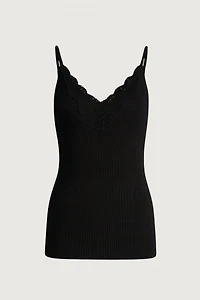 RIBBED KNIT LACE CAMI TANK TOP