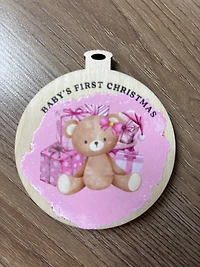 Baby's First Christmas Pink Bear Ornament