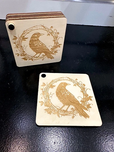 Raven in Branches Coaster Set