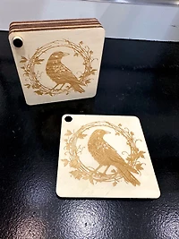 Raven in Branches Coaster Set
