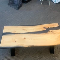 Fir Coffee Table with Black Epoxy Accents and Steel Legs