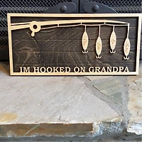 Hooked on Grandpa Family Name Sign