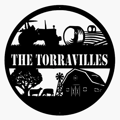 Round Farm Scene Name Sign
