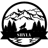 Wolf with Mountains Name Sign