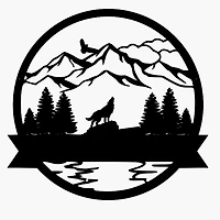 Wolf with Mountains Name Sign