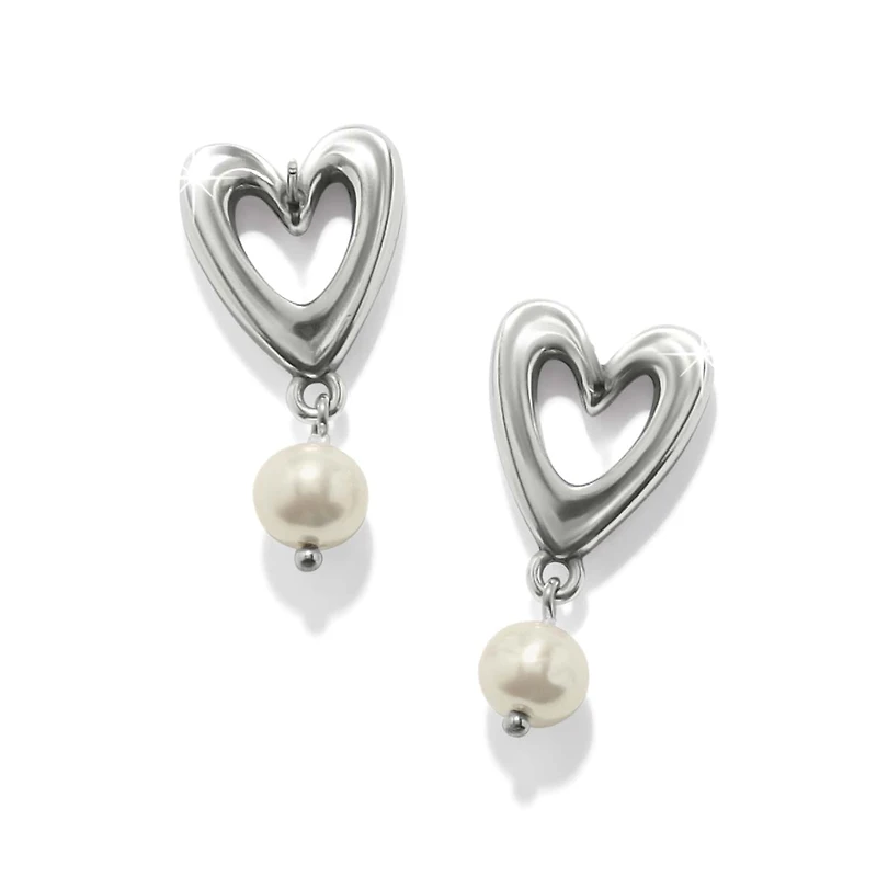 Cascade Open Heart Pearl Post Drop Earrings