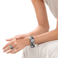 Flora Black Wide Hinged Bangle Bracelet