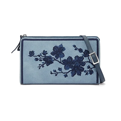 Kyoto In Bloom Indigo Embroidered Pouch