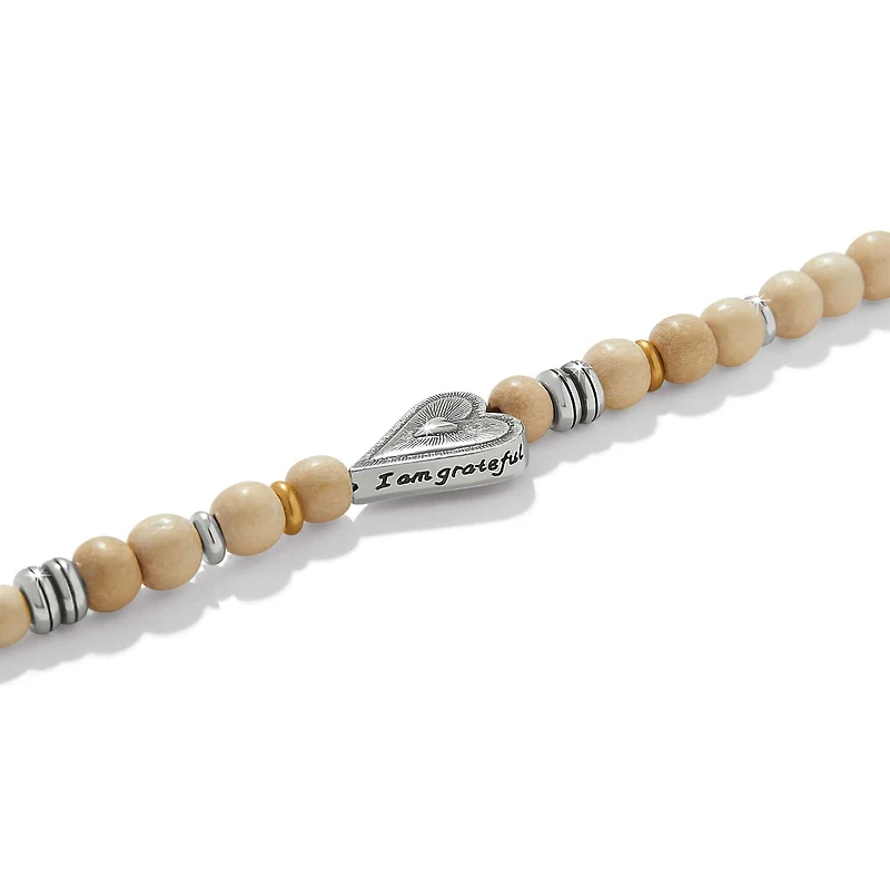 Love Messages I Am Grateful Wood Long Necklace