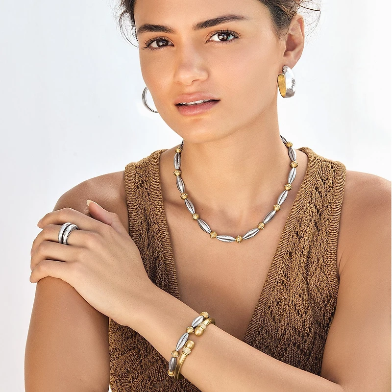 Meridian Orbit Bead Two Tone Bracelet