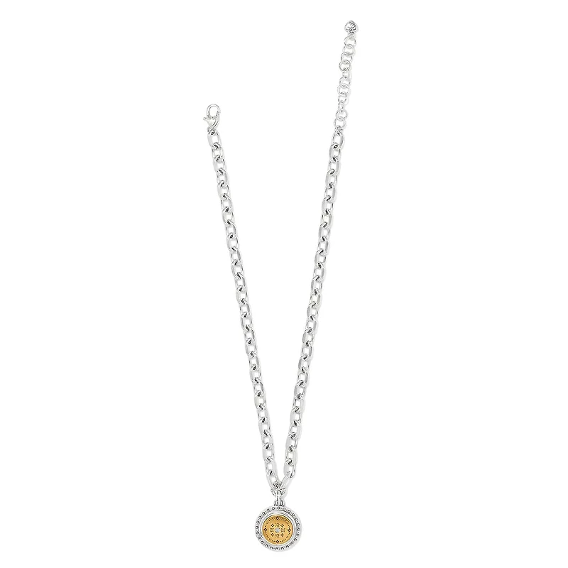 Mosaic Round Two Tone Pendant Necklace