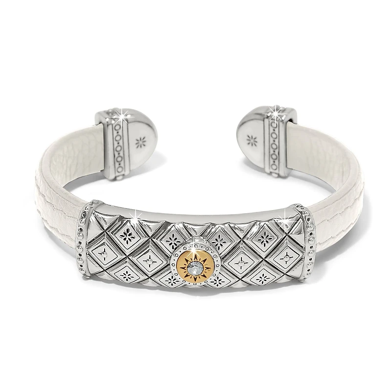 Mosaic Two Tone Leather Bar Cuff Bracelet