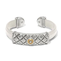Mosaic Two Tone Leather Bar Cuff Bracelet