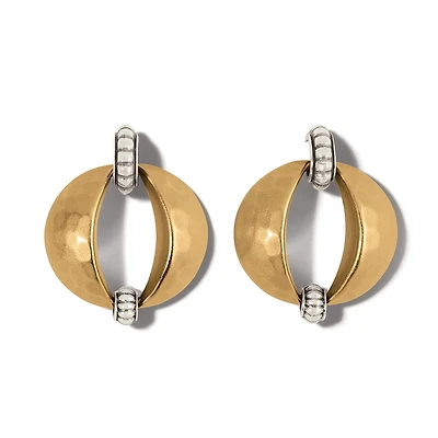 Mystic Moon Two Tone Post Drop Earrings
