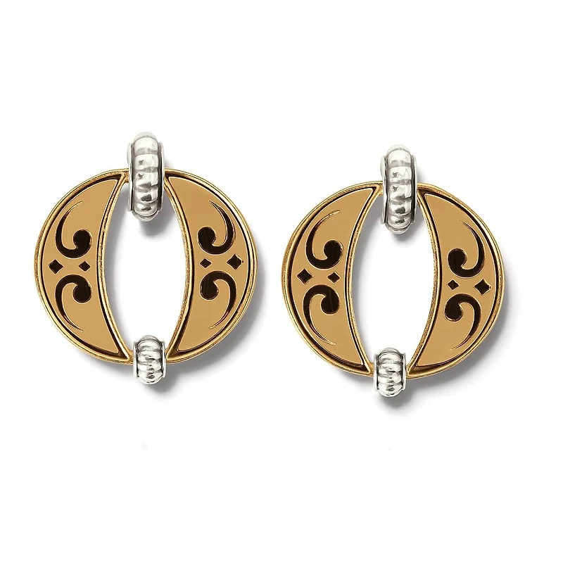 Mystic Moon Two Tone Post Drop Earrings