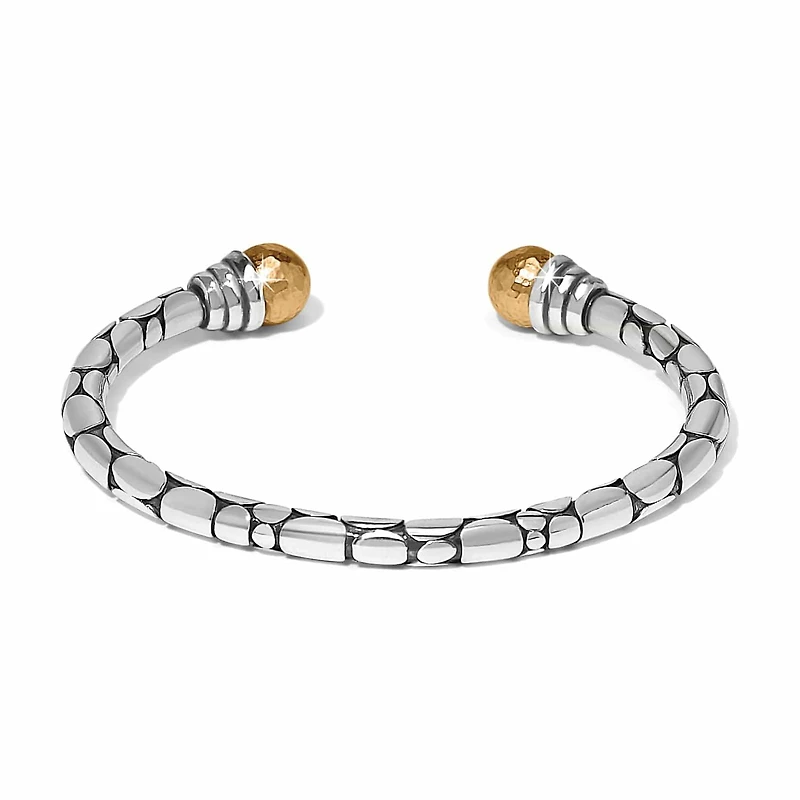 Pebble Link Two Tone Open Flex Cuff Bracelet