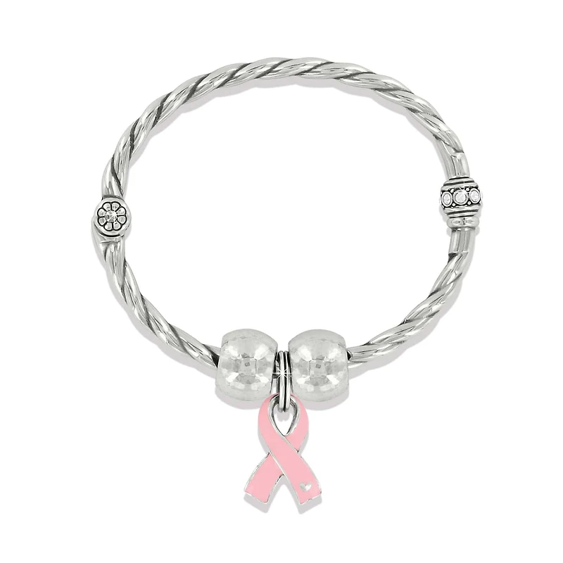 Pink Ribbon Charm Bangle Bracelet