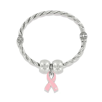 Pink Ribbon Charm Bangle Bracelet