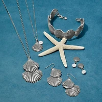 Silver Shells Pearl Drop Earrings