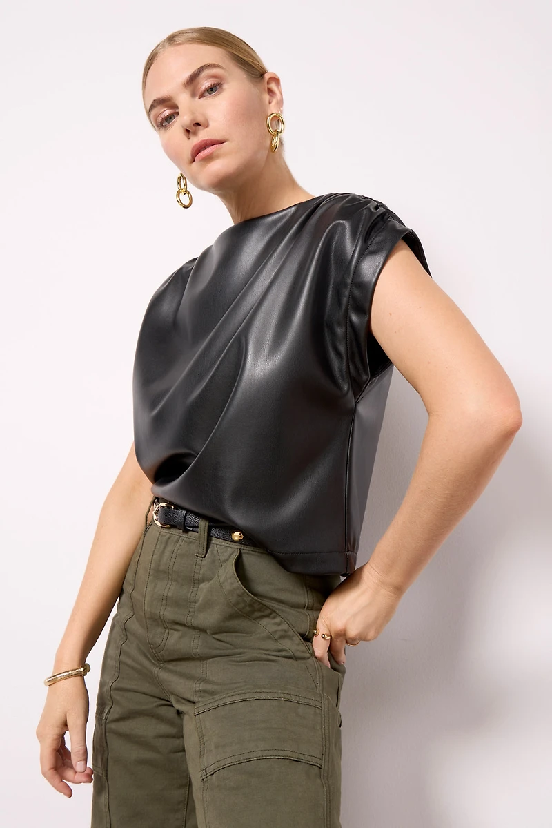 Astrid Faux Leather Muscle Top