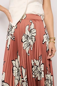 Satin Pleated Midi Skirt