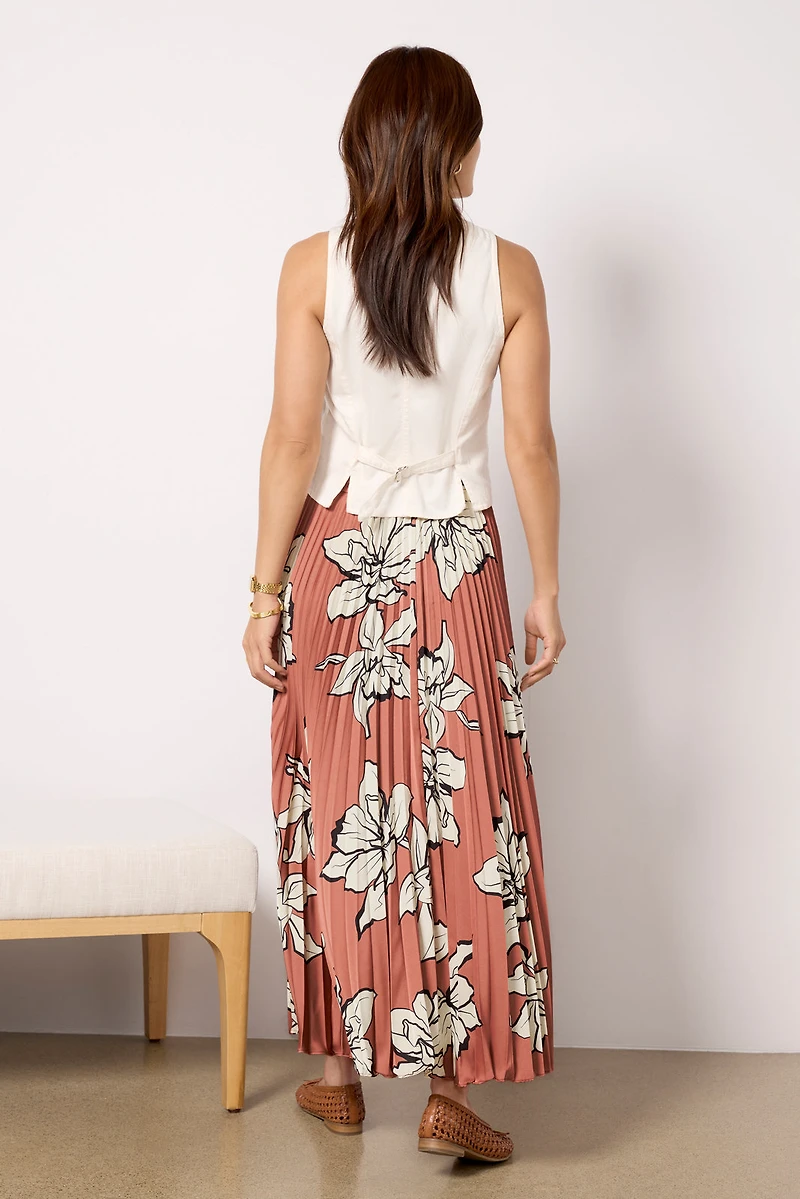 Satin Pleated Midi Skirt