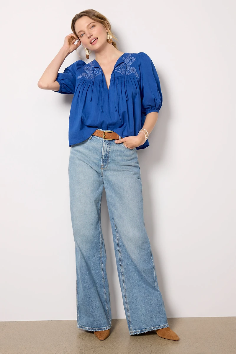 Embroidered Puff Isla Top