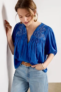 Embroidered Puff Isla Top