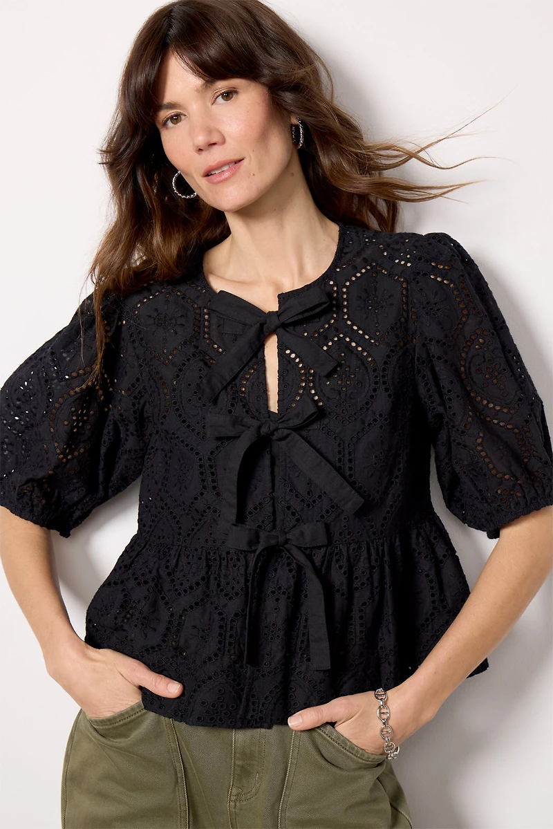 Elsie Eyelet Tie Front Blouse
