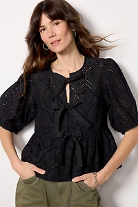 Elsie Eyelet Tie Front Blouse